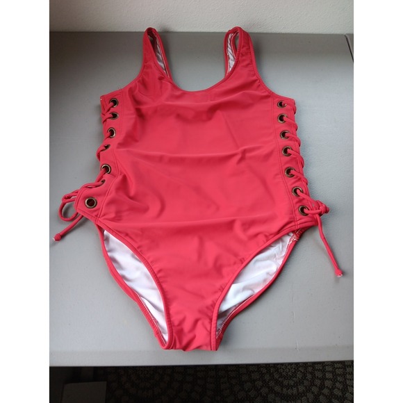 Vintage 80s Womens One Piece Swimsuit 12 Red High‎ Cut Sexy Baywatch Open Sides - Picture 7 of 12